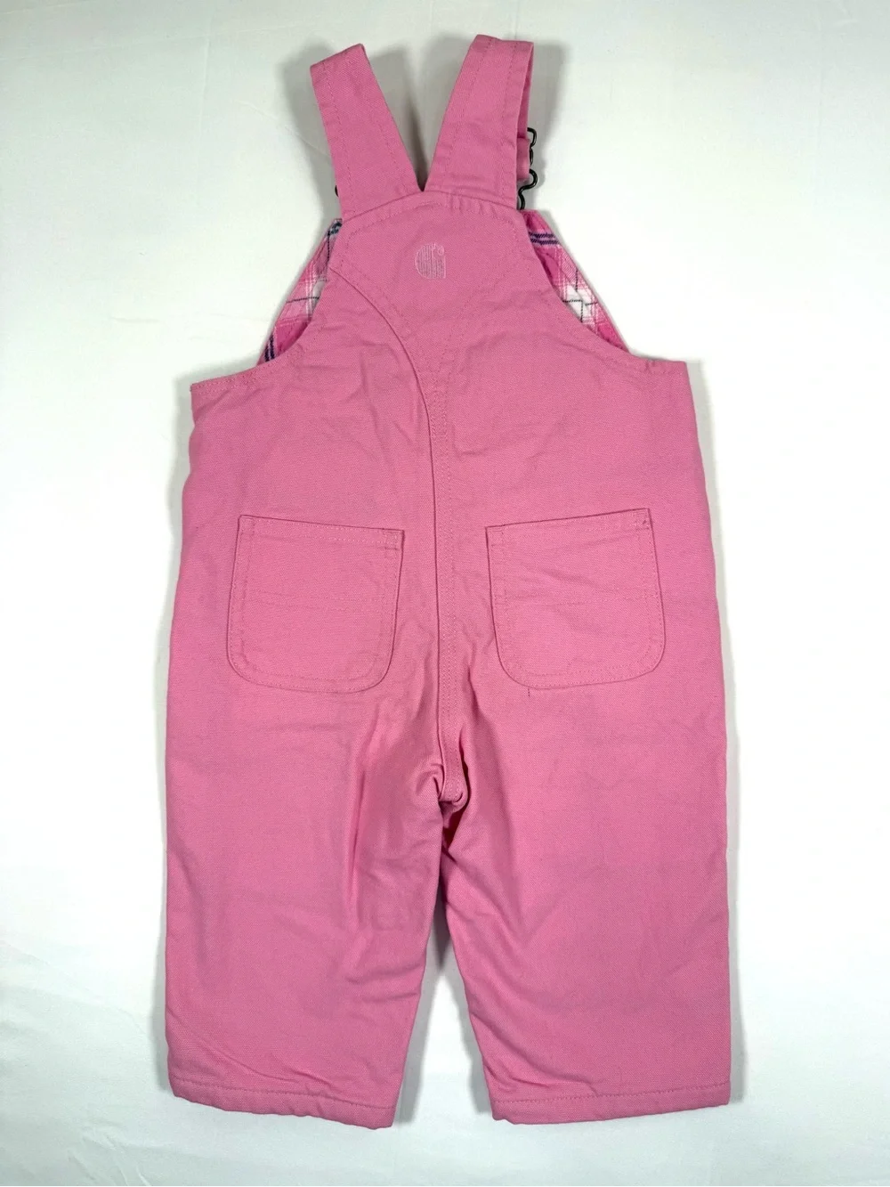 CARHARTT Girls Canvas Bib Overalls 9M Pink Plaid Lined Workwear Farmcore Western